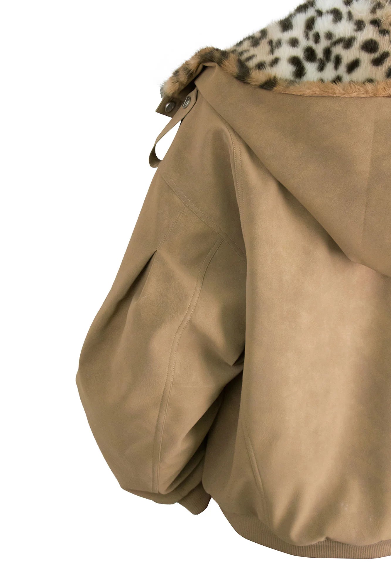RELABEL Detachable Plush Scarf Hooded Suede Jacket Brown