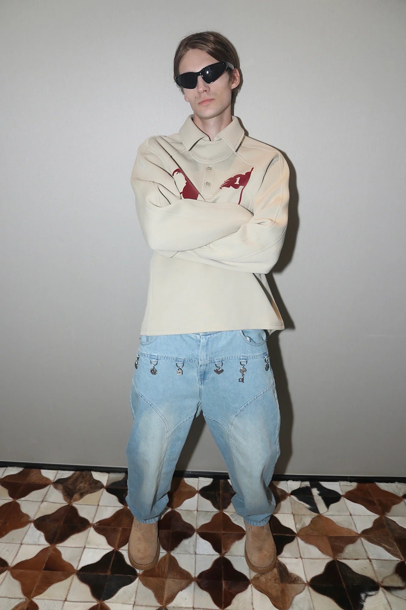 ASSEEN Cowboy Graphic Polo Sweatshirt