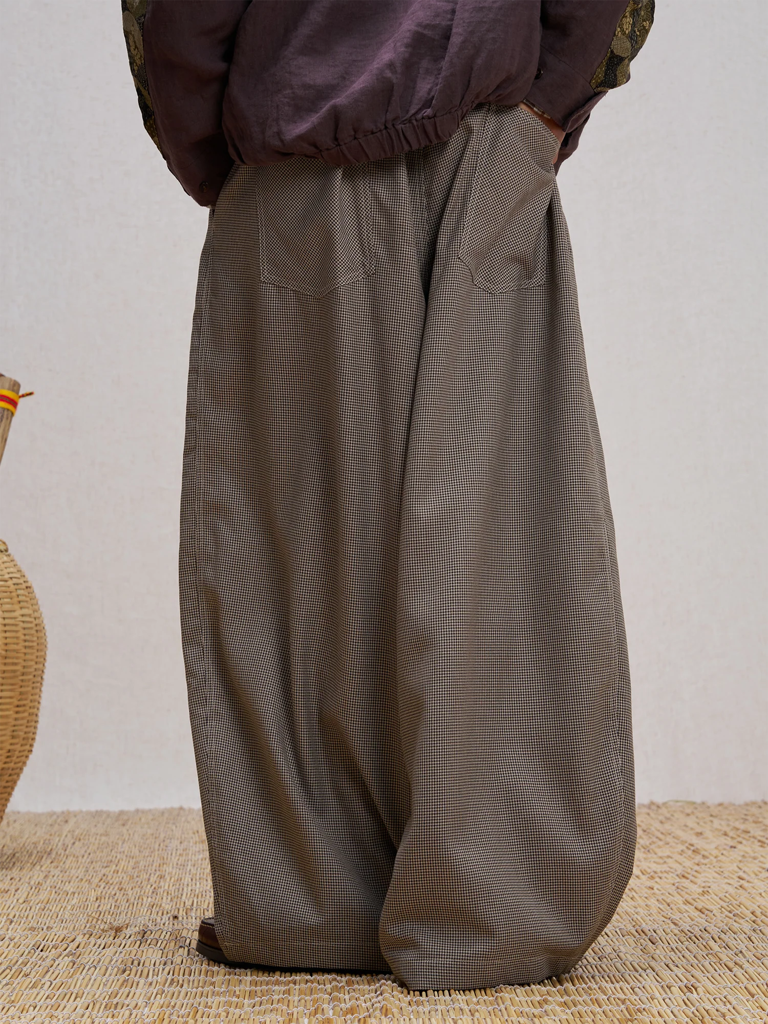UNLIMITED MOTE Wool Blend Houndstooth Drawstring Balloon Pants