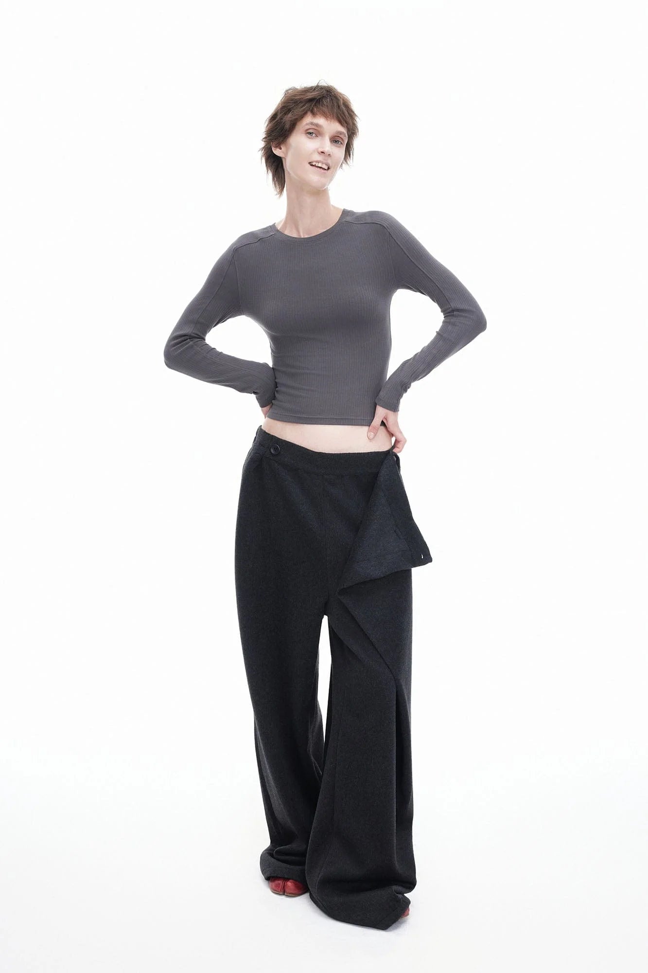 ARTIFICIAL WORLD Asymmetrical Overlay Wool Wide-Leg Pants