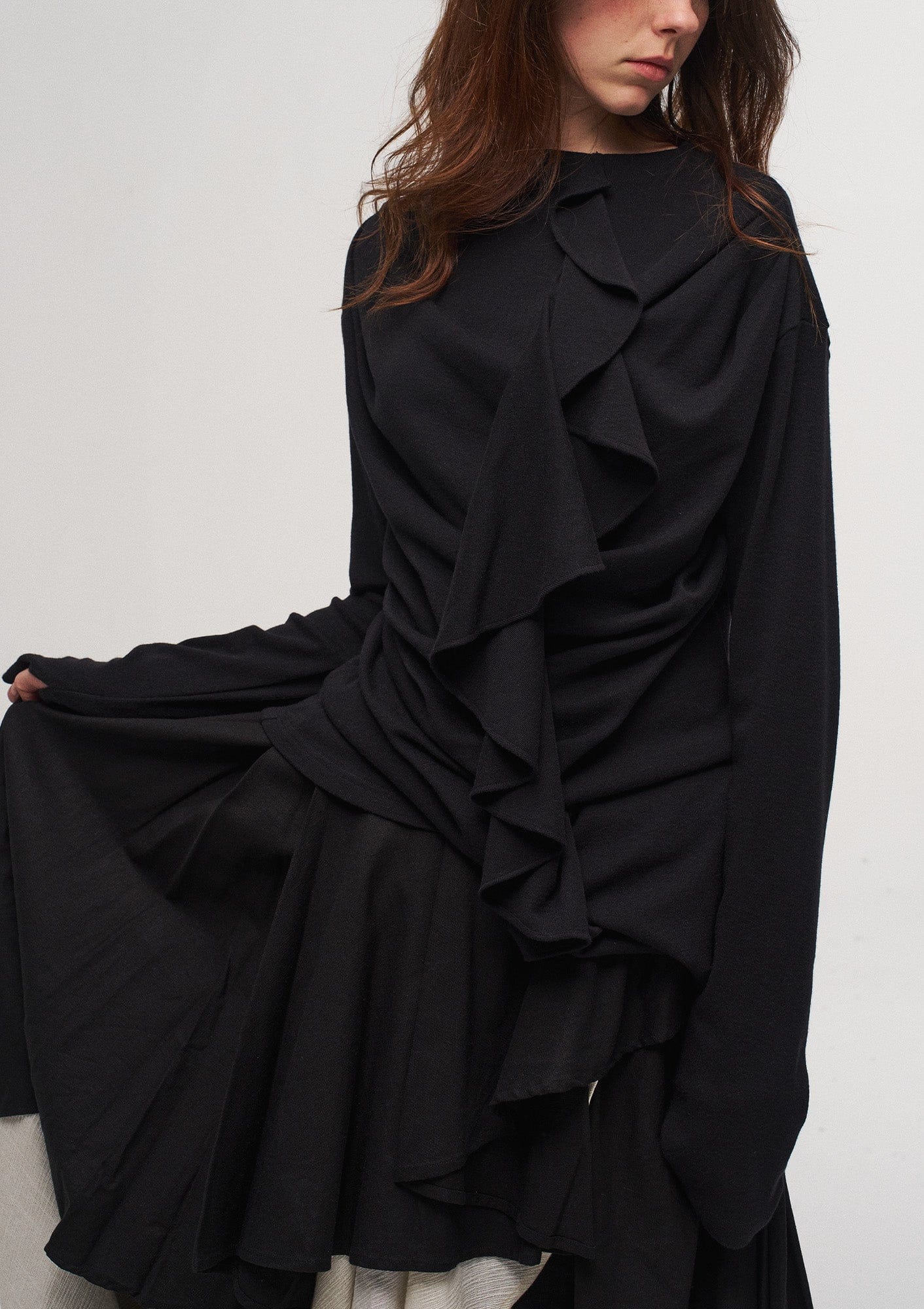 ILNya Nieternite Nifutur Ruffled Mock Neck Thumb Holes Wrinkled Base Layer
