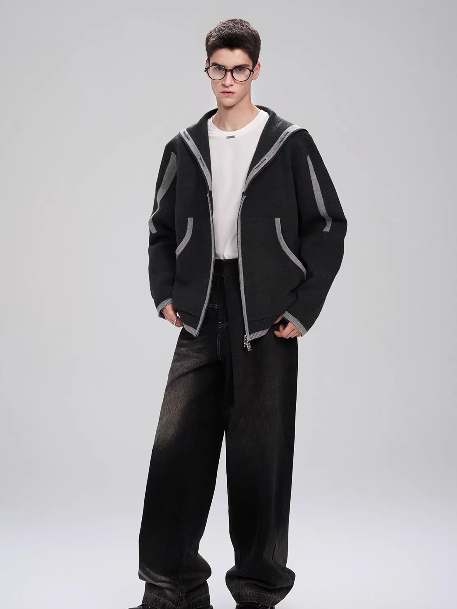 TIWILLTANG Contrast-Trim Sailor-Collar Jacket