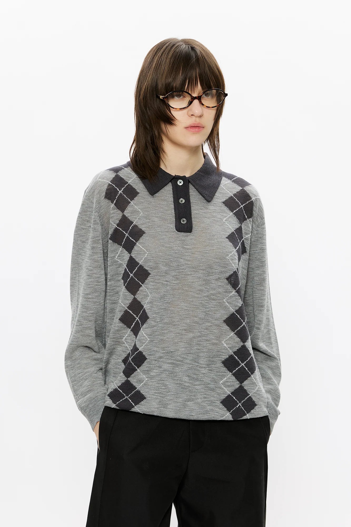 KREATE Retro Argyle Polo Sweater