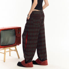 OIPWORD Plaid Fold-Hem Trousers