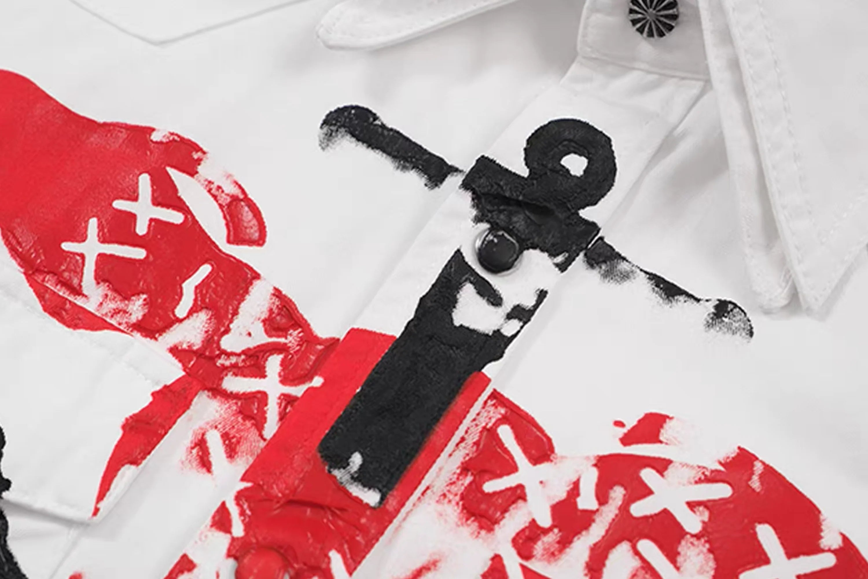NOTHINGNESS WORLD Snake Graphic Layered-Collar Denim Shirt