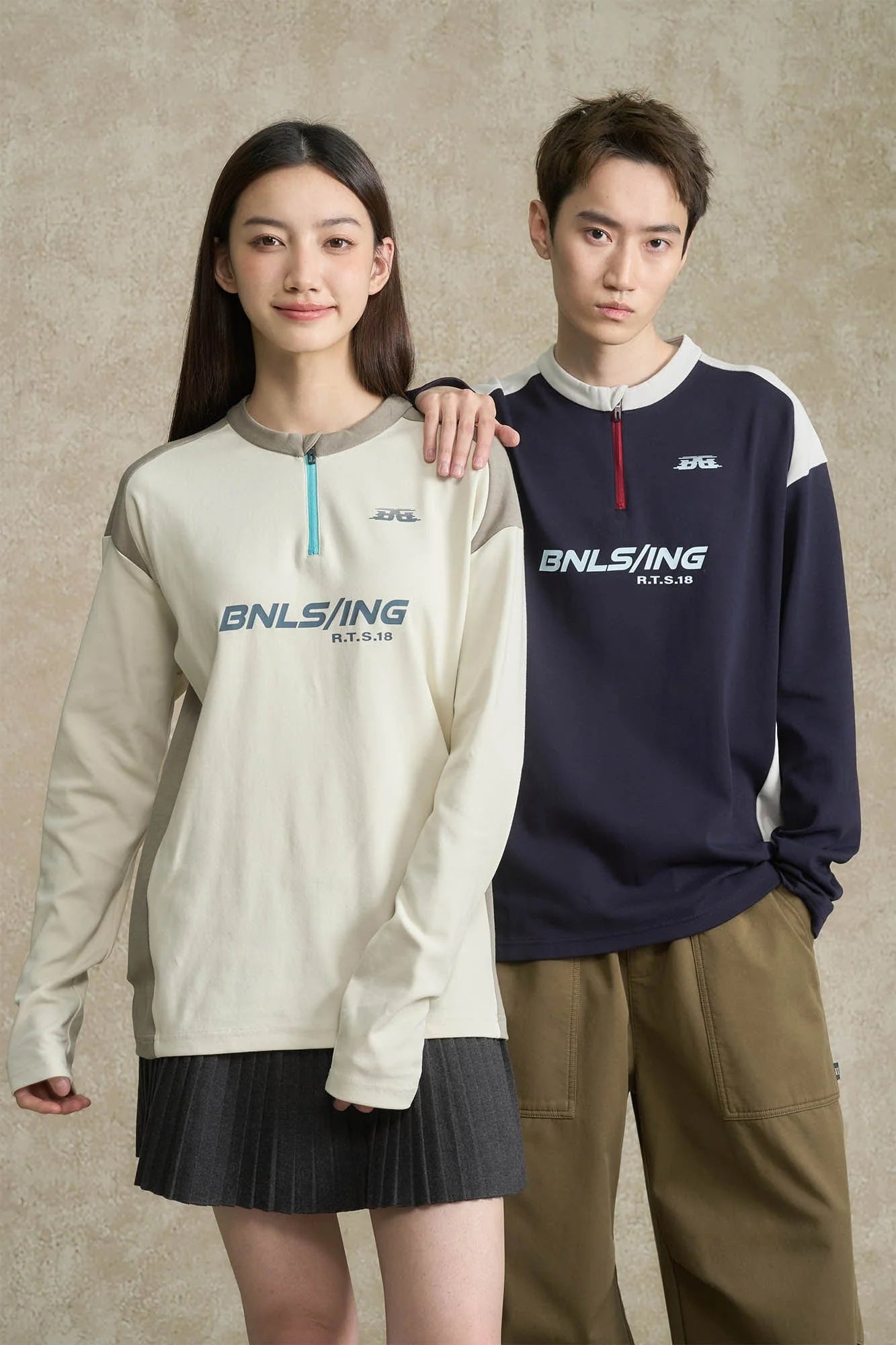 BONELESS Contrast Half-Zip Racing Long-Sleeve Tee