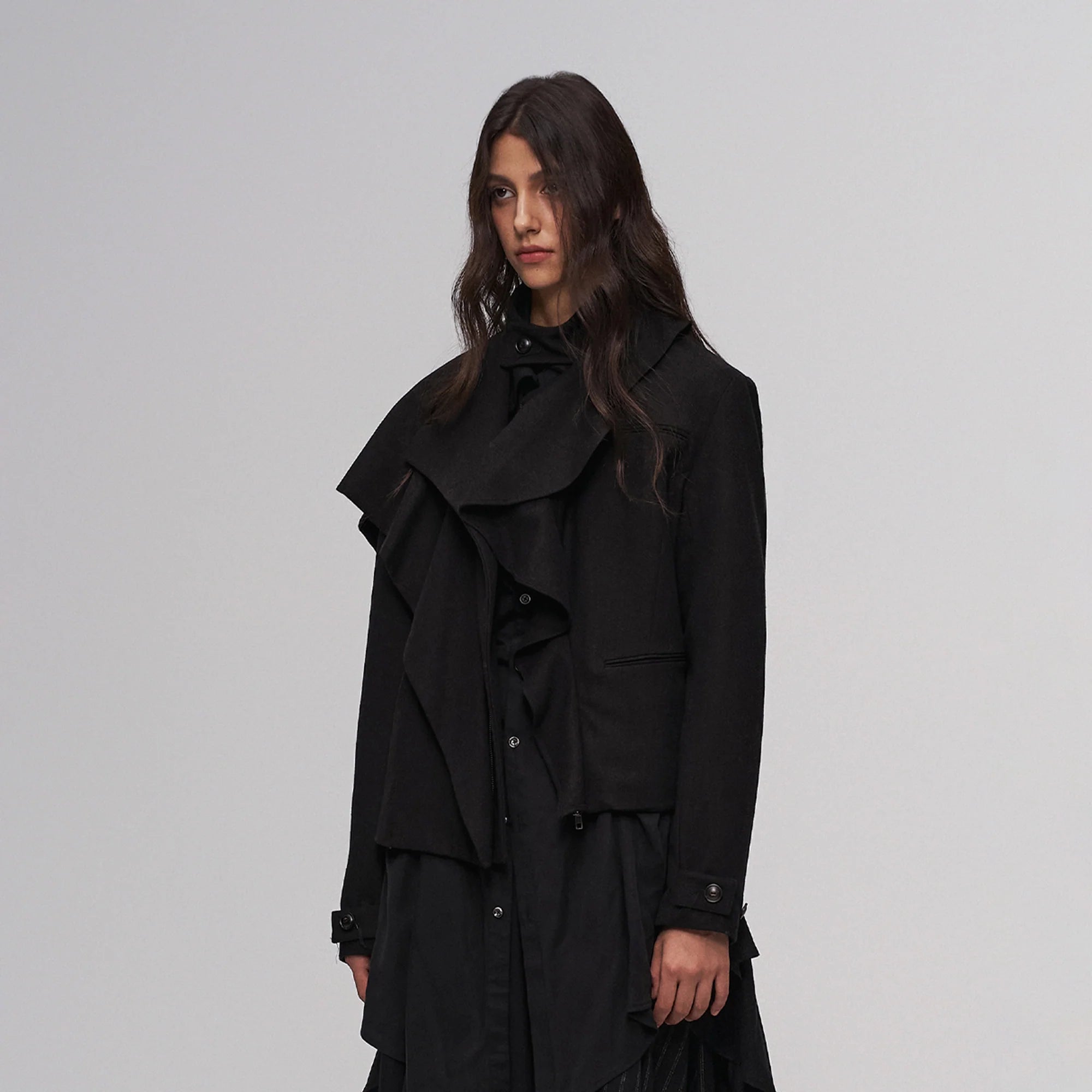ILNya Nieternite Nifutur Layered Ruffle Wool-Blend Scarf-Wrap Coat