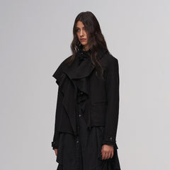 ILNya Nieternite Nifutur Layered Ruffle Wool-Blend Scarf-Wrap Coat