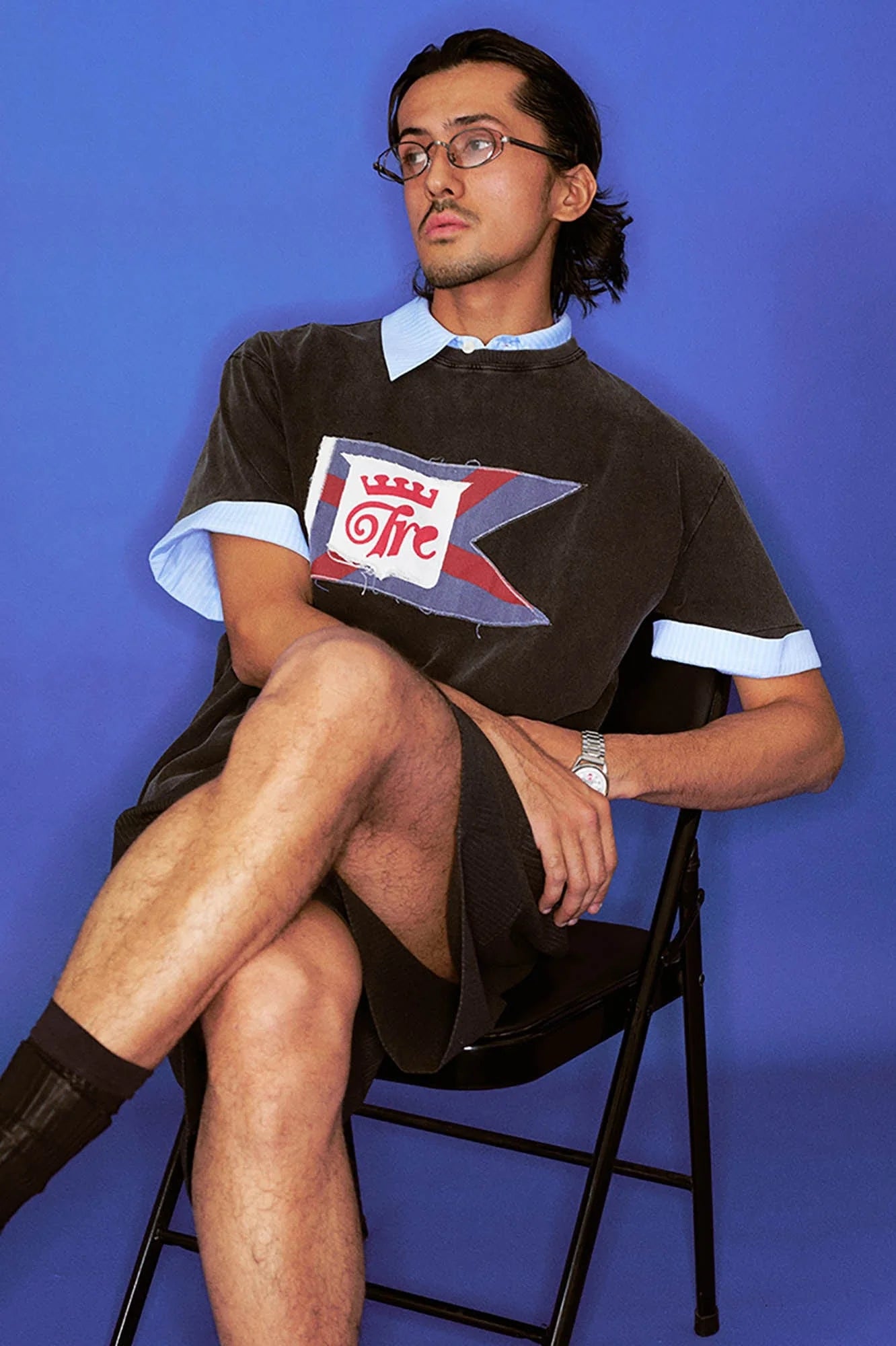 TRECLUB Frayed Patch Flag Washed T-Shirt