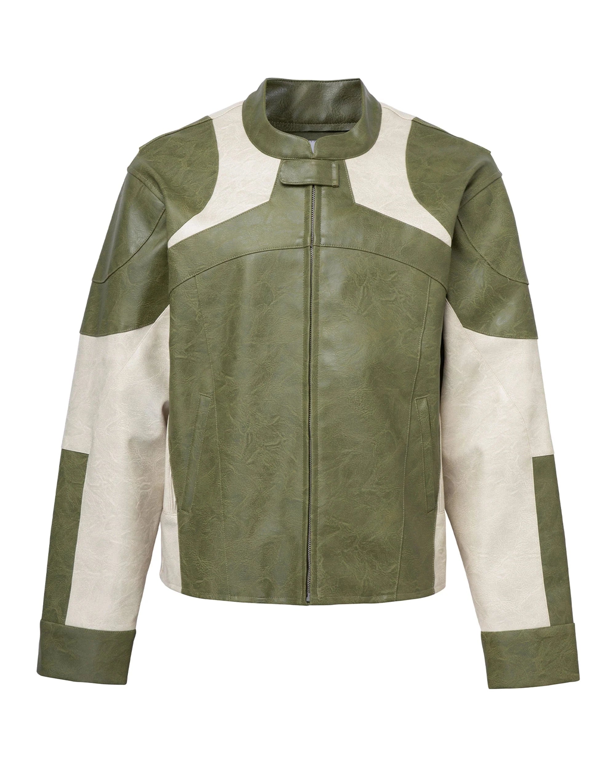 F2CE Modern Deconstructed Faux Leather Biker Jacket