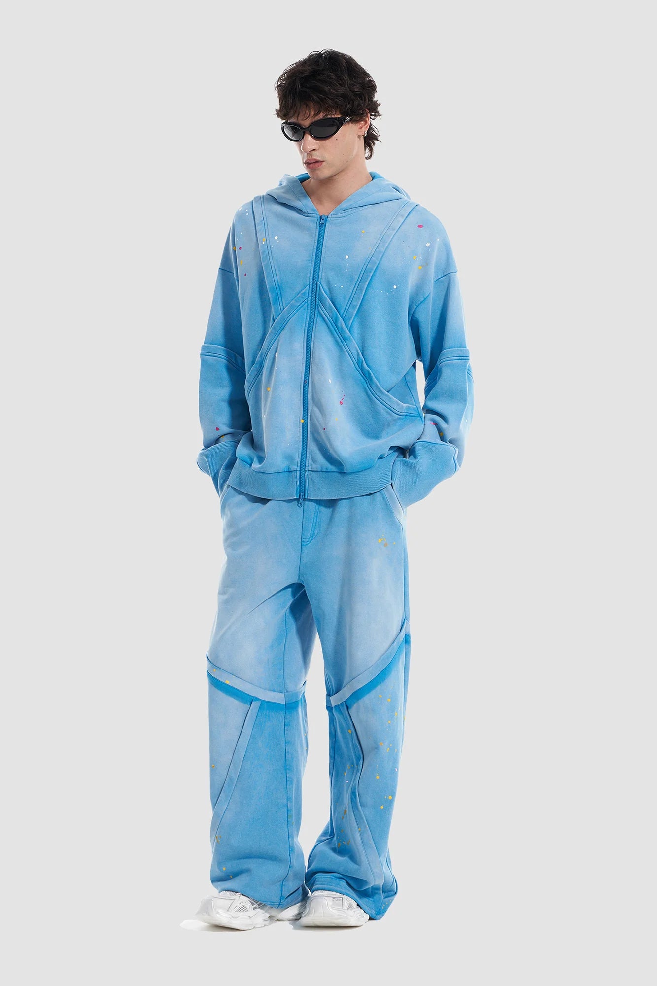 VANN VALRENCE Washed Paint-Splattered Paneled Pants