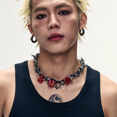 NUNKNOTX Bubble Letter Spiked Choker