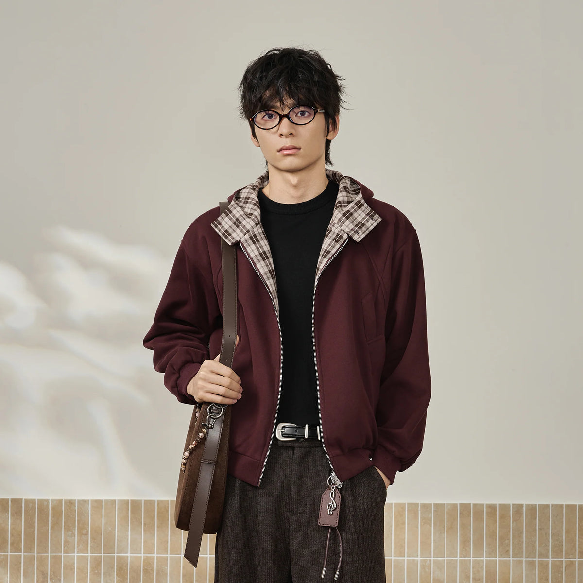 MOITIEDEPETALE Reversible Plaid Liner Hooded Jacket
