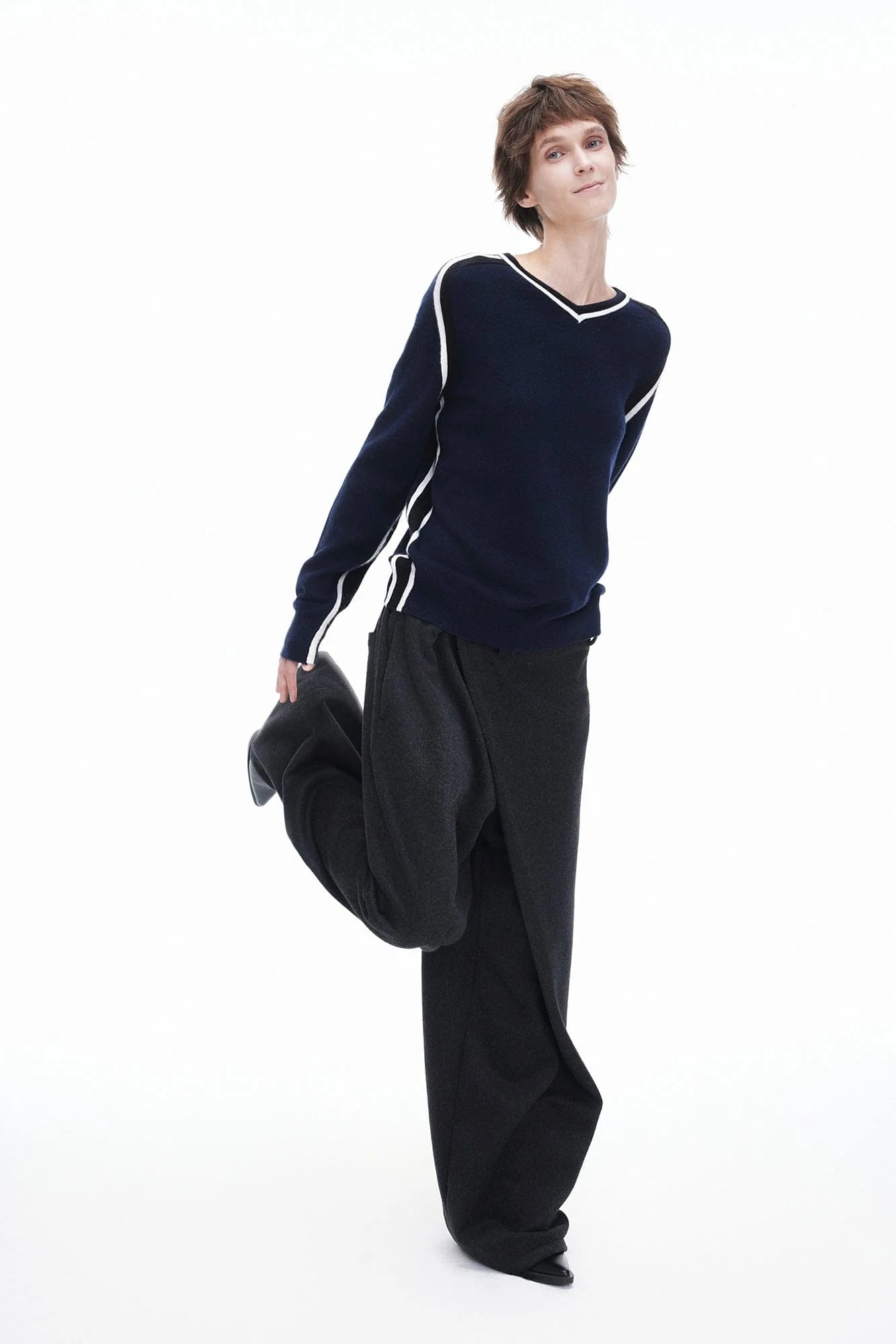 ARTIFICIAL WORLD Asymmetrical Overlay Wool Wide-Leg Pants