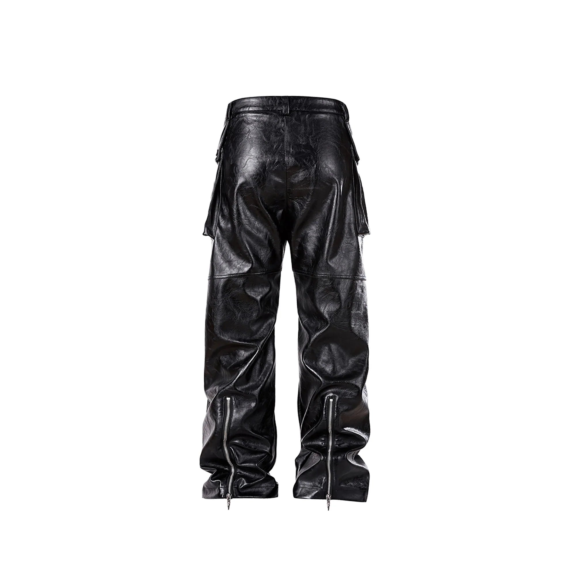 FORFEARTHAT Glossy Panel Zip Hem PU Cargo Pants