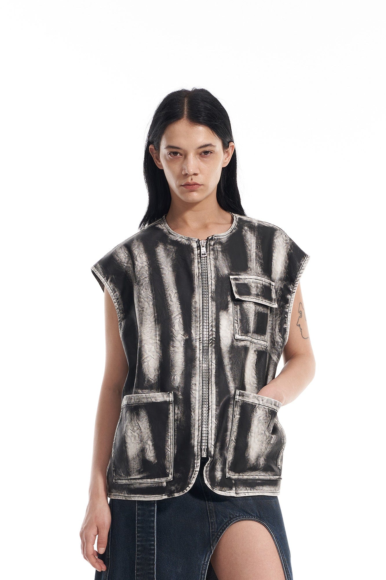 VANN VALRENCE Washed Grunge Paint Multi-Pocket Vest