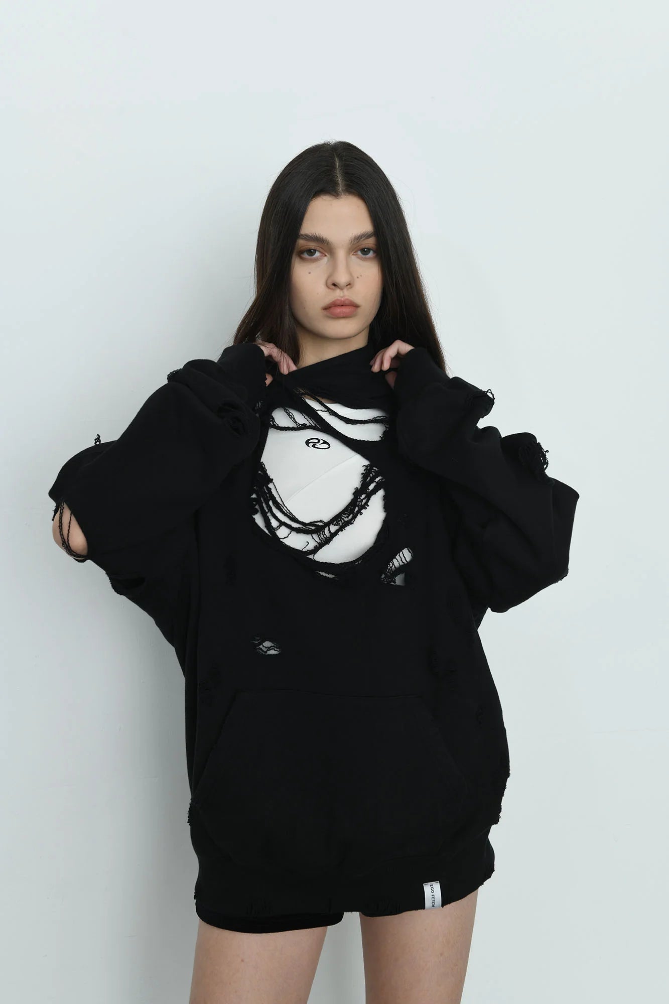 EGOFETCH Ripped Oversized Hoodie