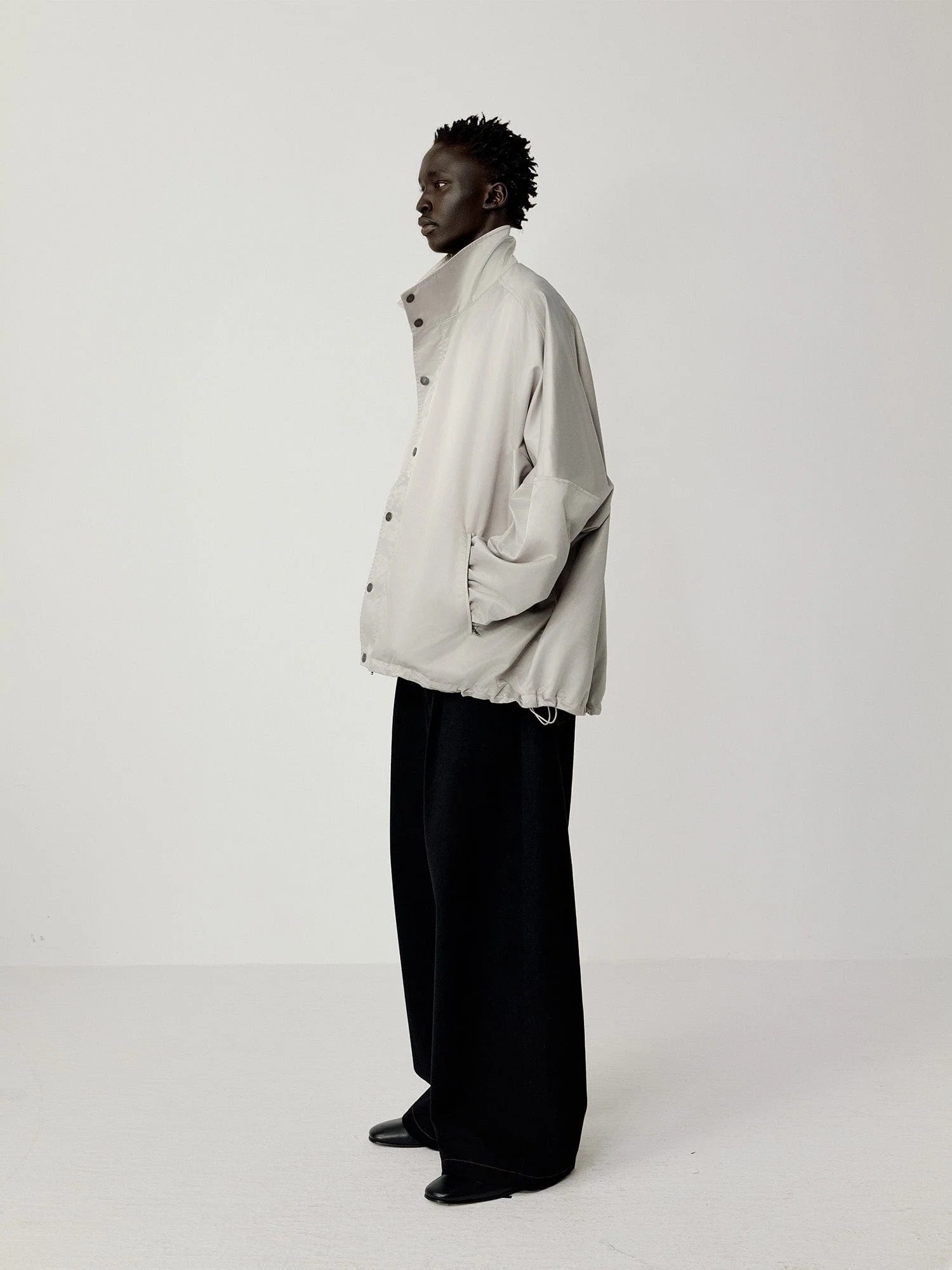 OPICLOTH Satin Batwing Drawstring Oversized Jacket