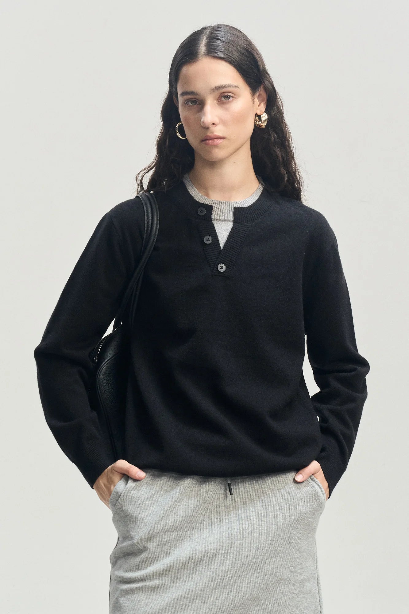 LEONSENSE Faux-Layered Henley Sweater