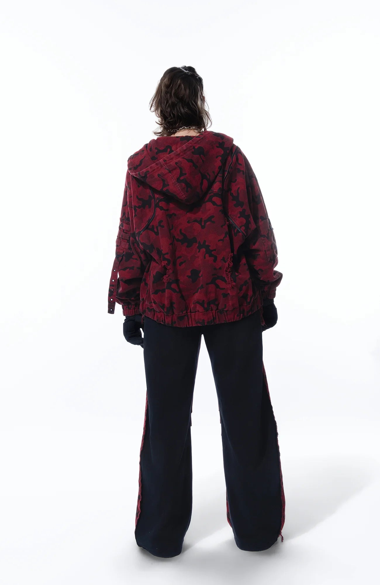 MOGONGSHE Camo Contrast Panel Double-Waist Oversized Sweatpants