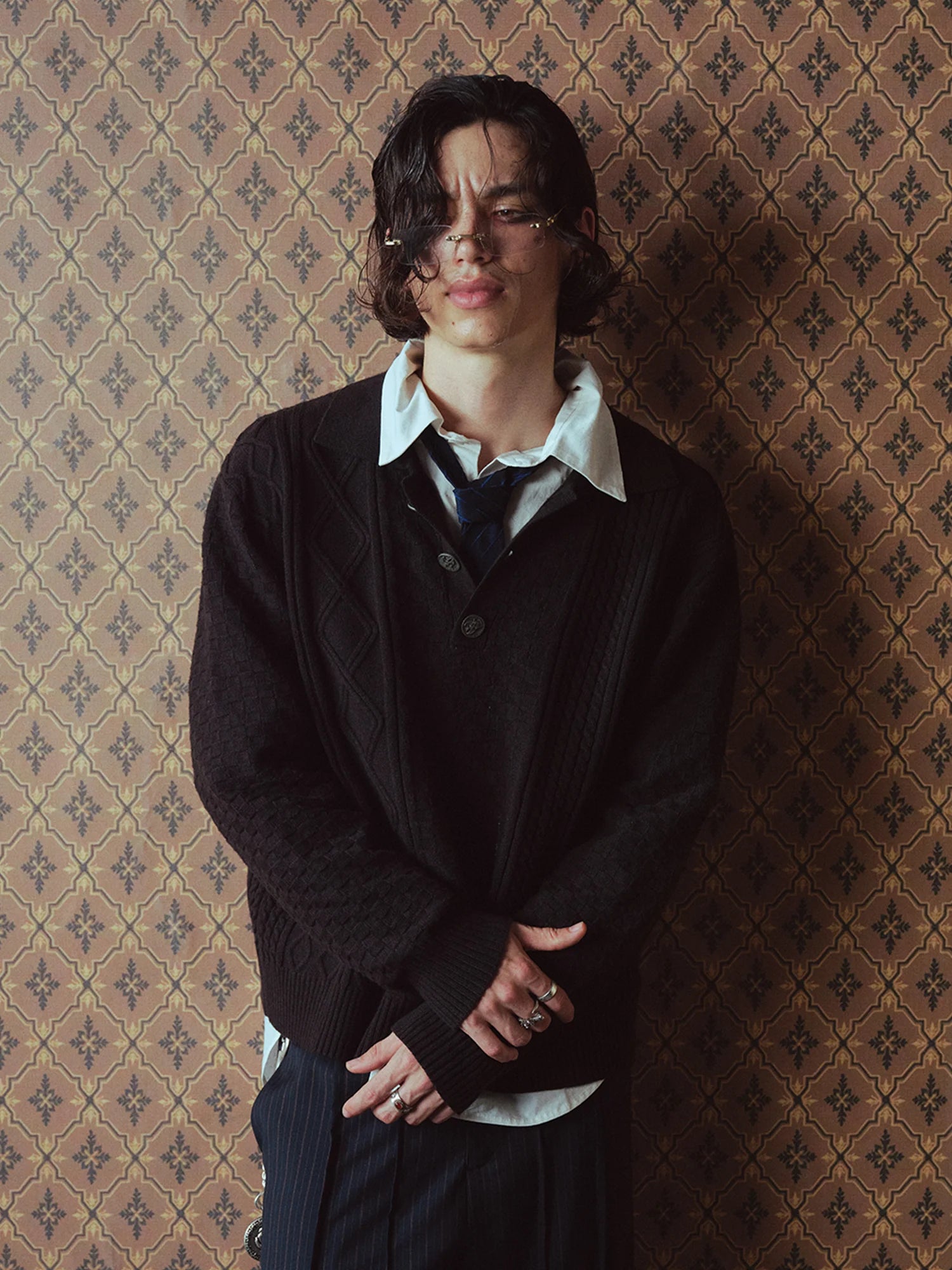 RICHILL Classic Mental-Button Cable Polo Sweater
