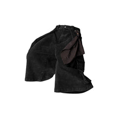 RELABEL Detachable Scarf Washed Multi-Pocket Wide-Leg Shorts Black