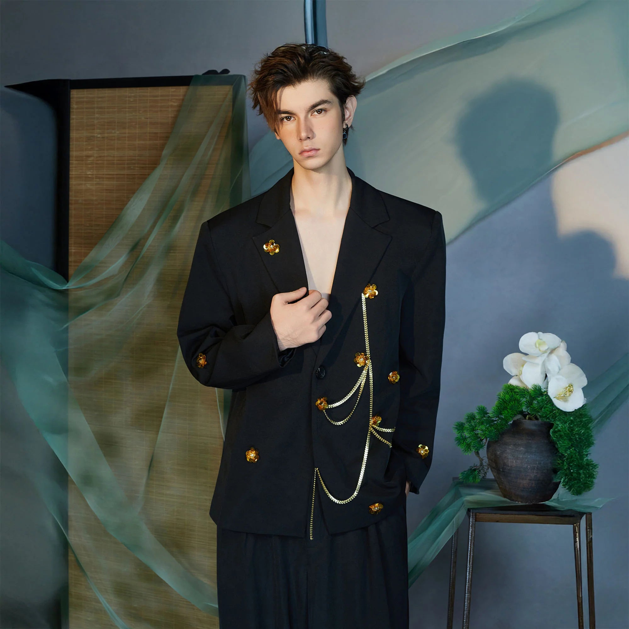 JIECHI Golden Bloom Chain Blazer