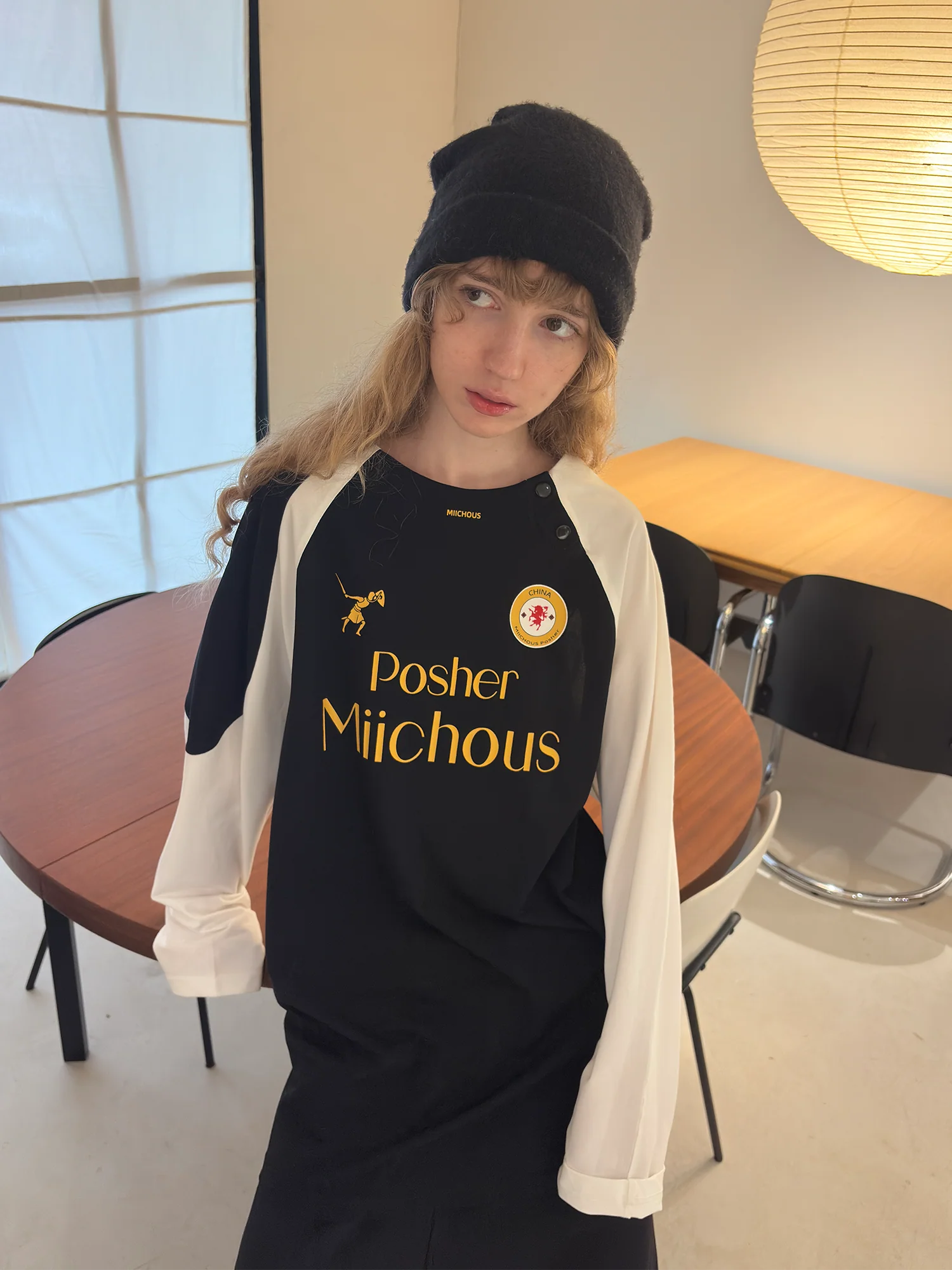 MIICHOUS Snap Contrast Quick-Dry Long-Sleeve Tee