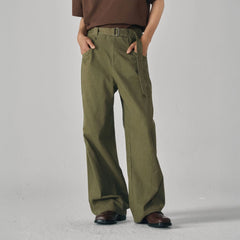 GONGHE REPUB Arc Spliced Strap Belt Pants