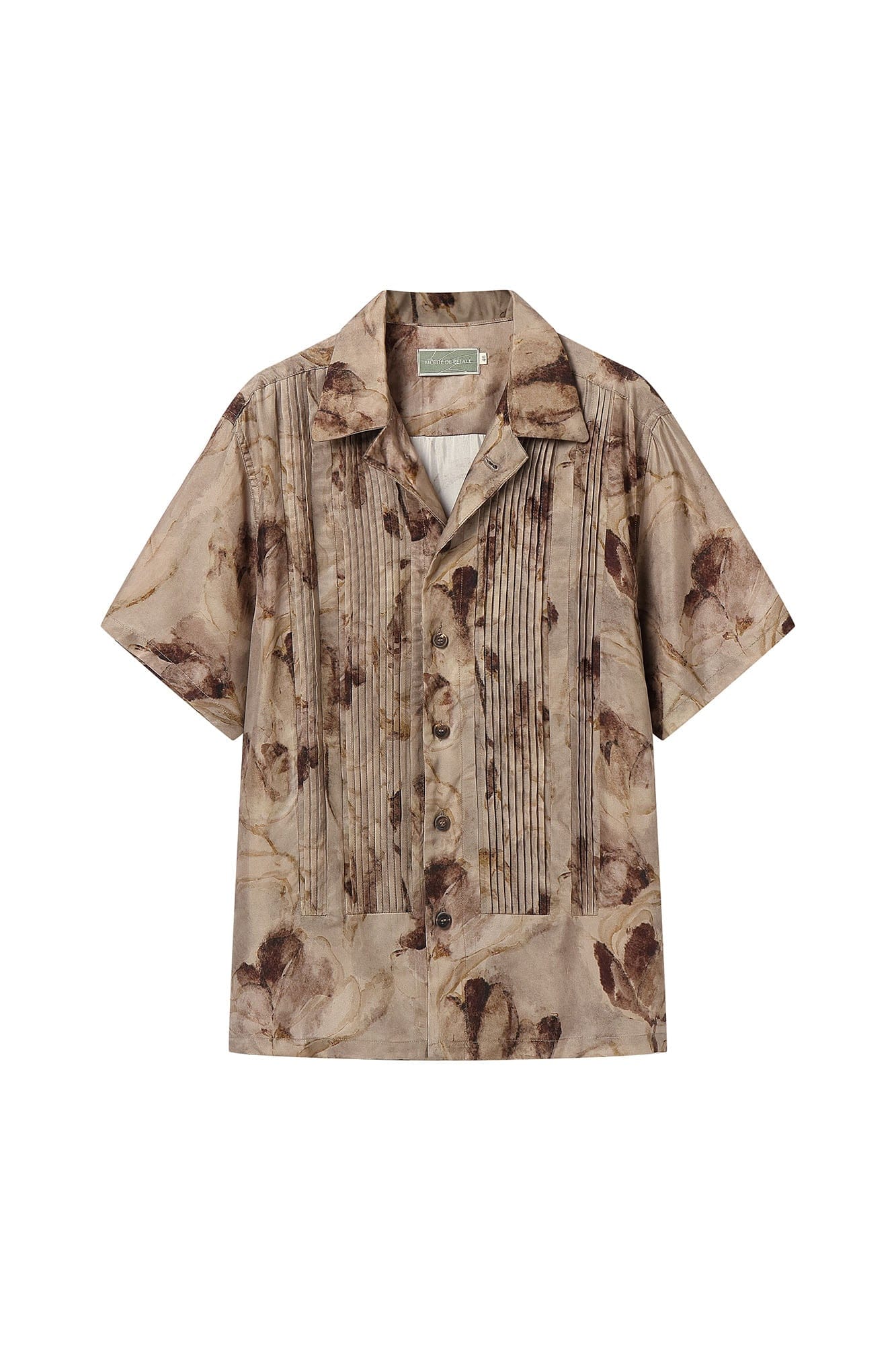 MOITIEDEPETALE Floral Accordion Pleats Cupro Blended Half Shirt