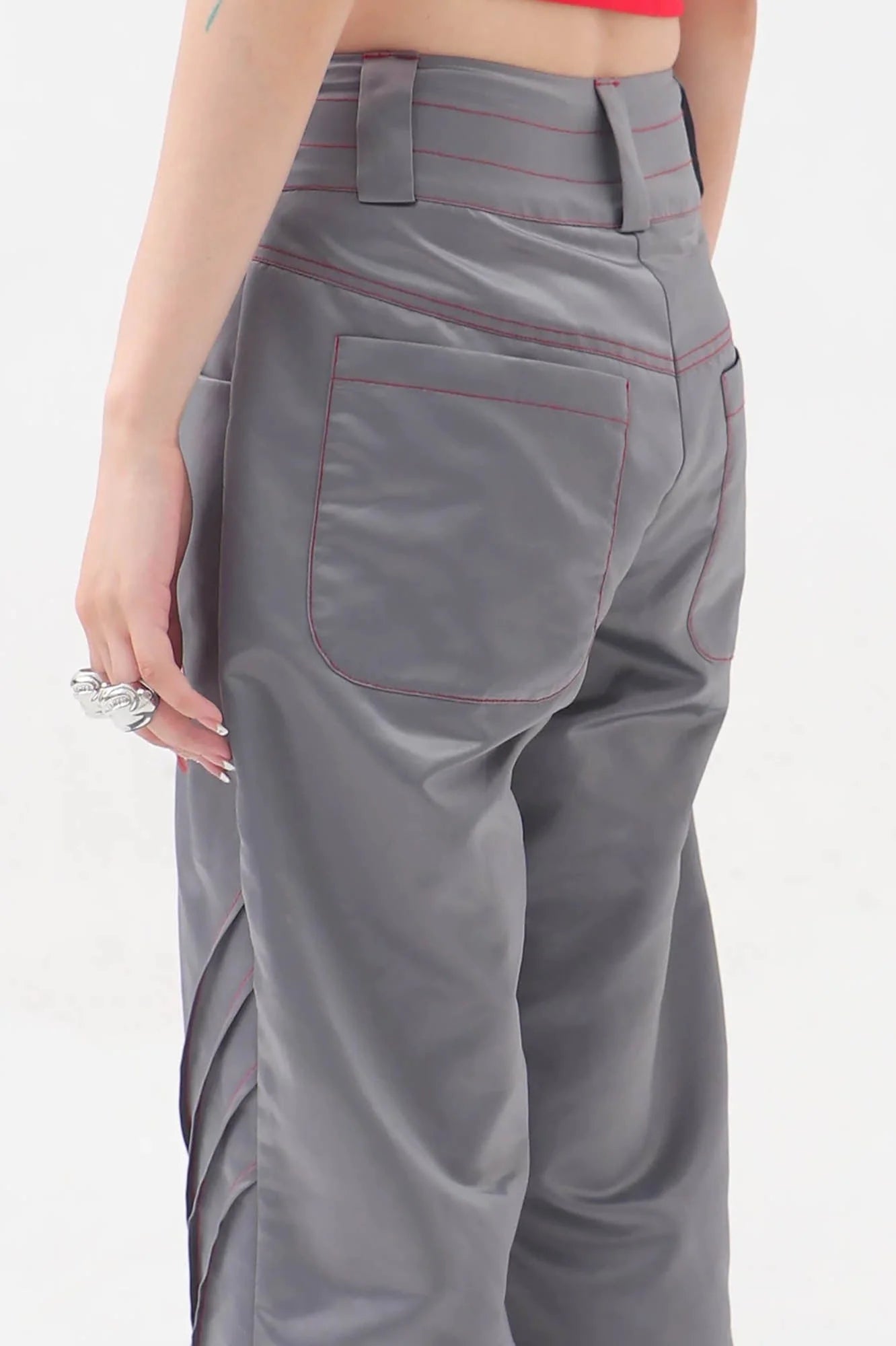 EMBRYO Metallic Pleated Low-Rise Pants