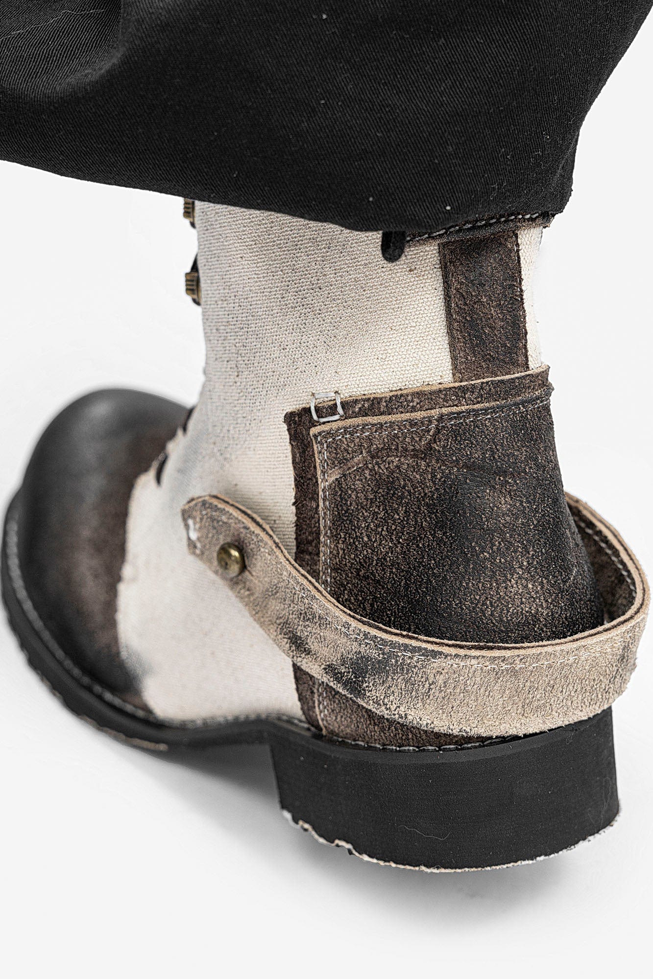 REWRITE Distressed Contrast Canvas-Leather Combat Boots
