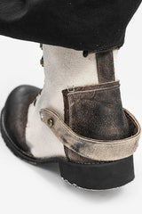 REWRITE Distressed Contrast Canvas-Leather Combat Boots