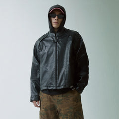 F2CE Modern Deconstructed Faux Leather Biker Jacket Black