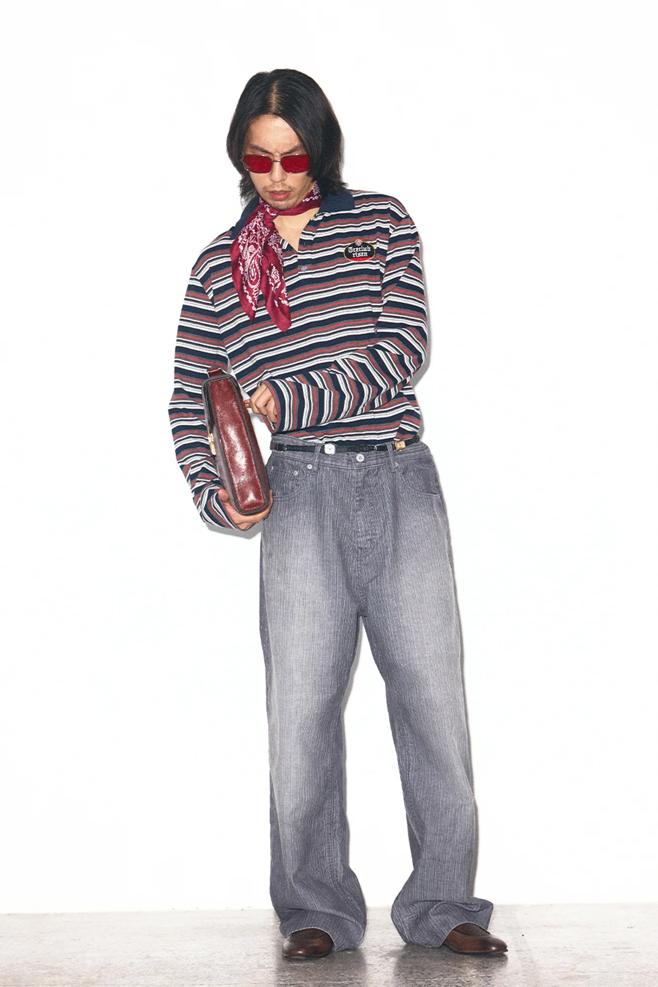 TRECLUB Washed Striped Straight-Leg Jeans