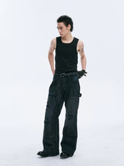 CATSSTAC Distressed Double-Knee Carpenter Straight-Leg Jeans Black