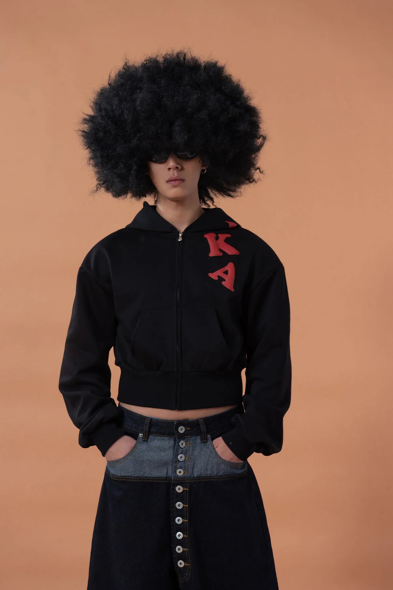 CLP Letter Patch Cropped Zip-Up Hoodie