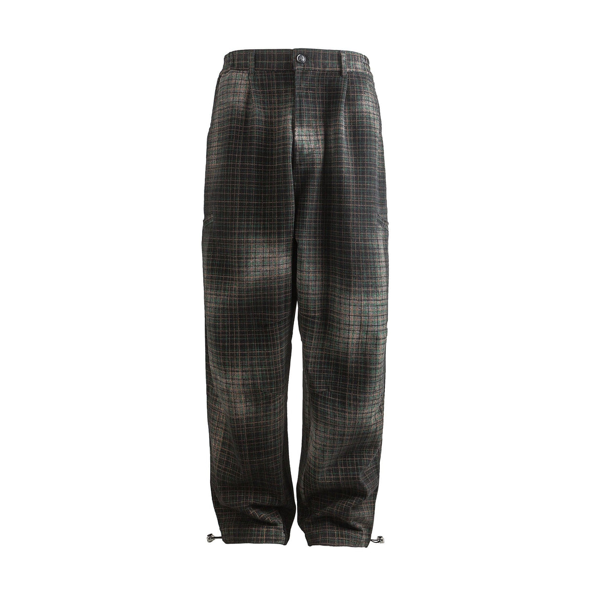 ME DA IGUAL Washed Plaid Tapered Drawstring-Hem Pants