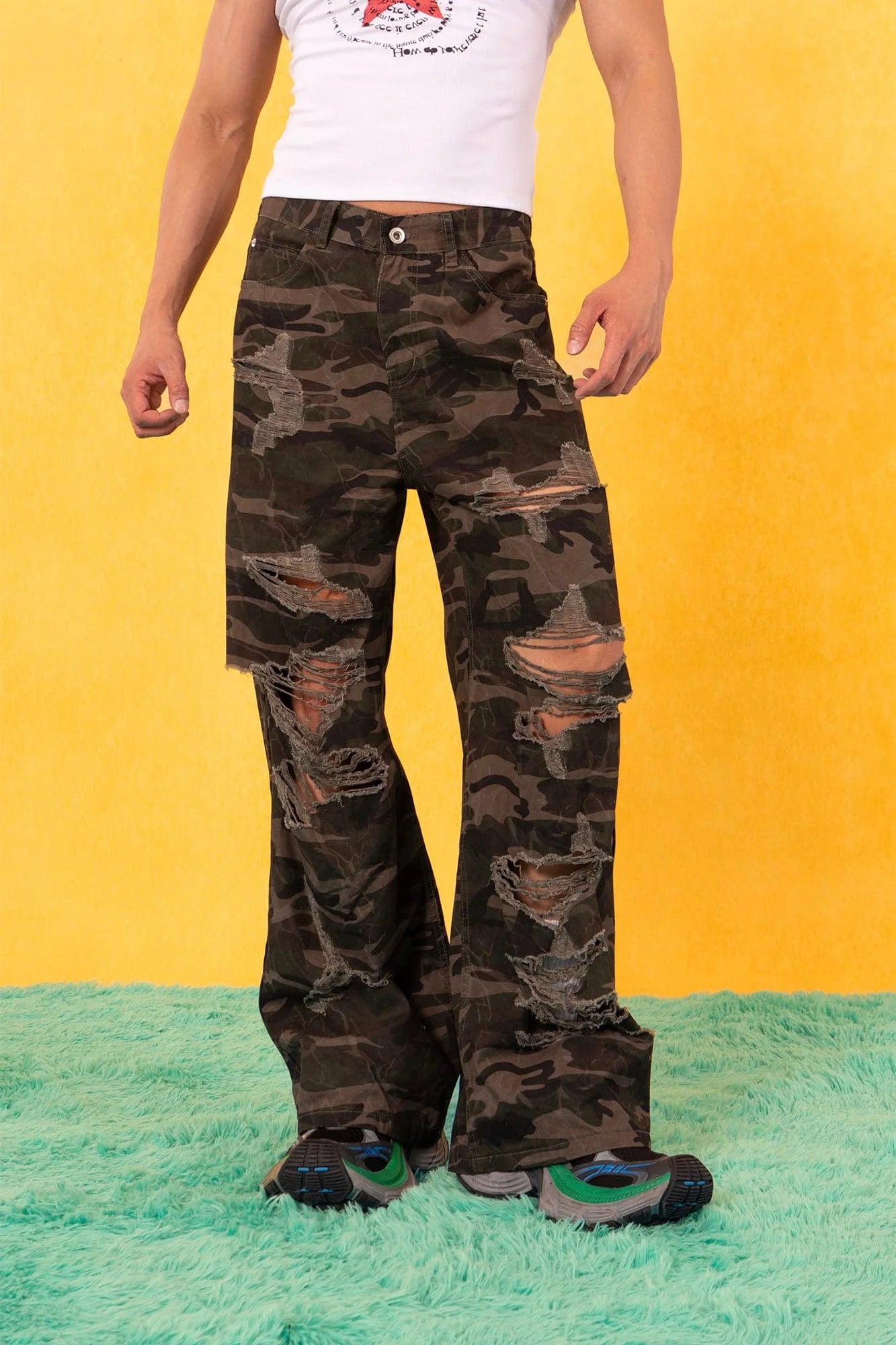 CLP Camo Ripped Straight-Leg Jeans