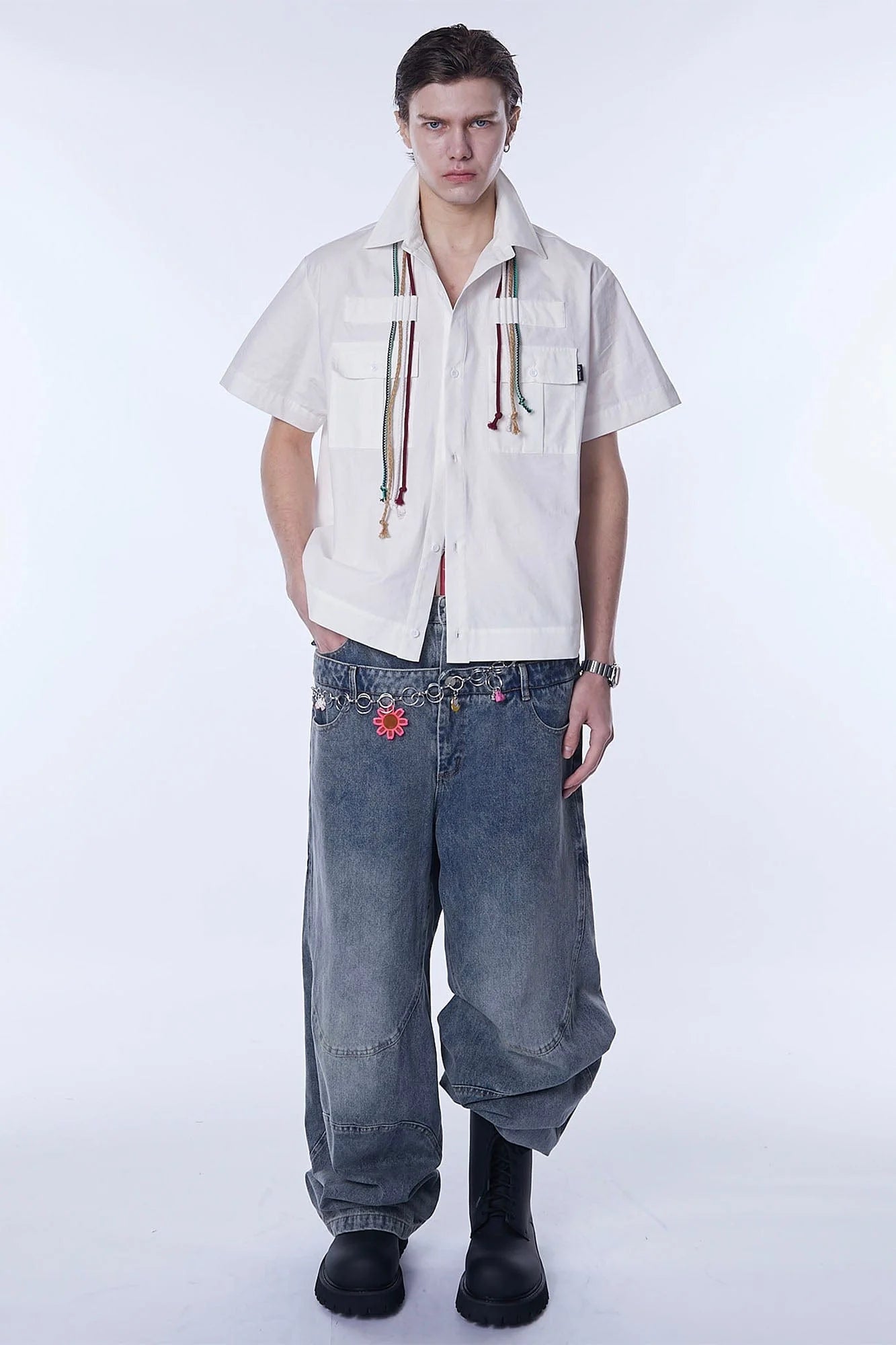 ASSEEN Cord Tassel Pocket Half Shirt