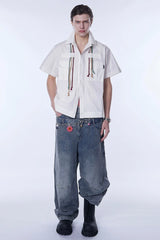 ASSEEN Cord Tassel Pocket Half Shirt