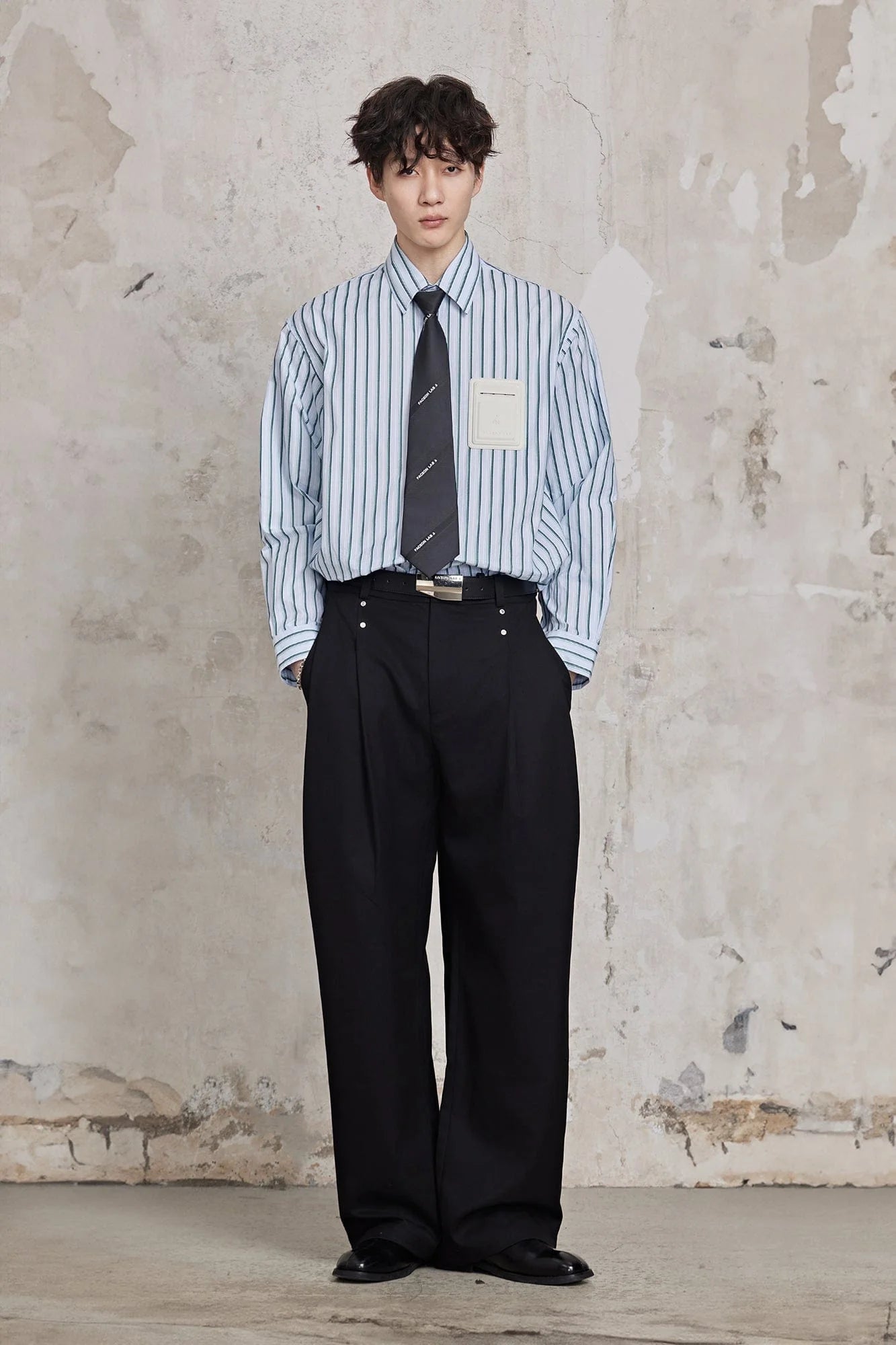 FACEONLAB Striped Patch-Pocket Poplin Shirt