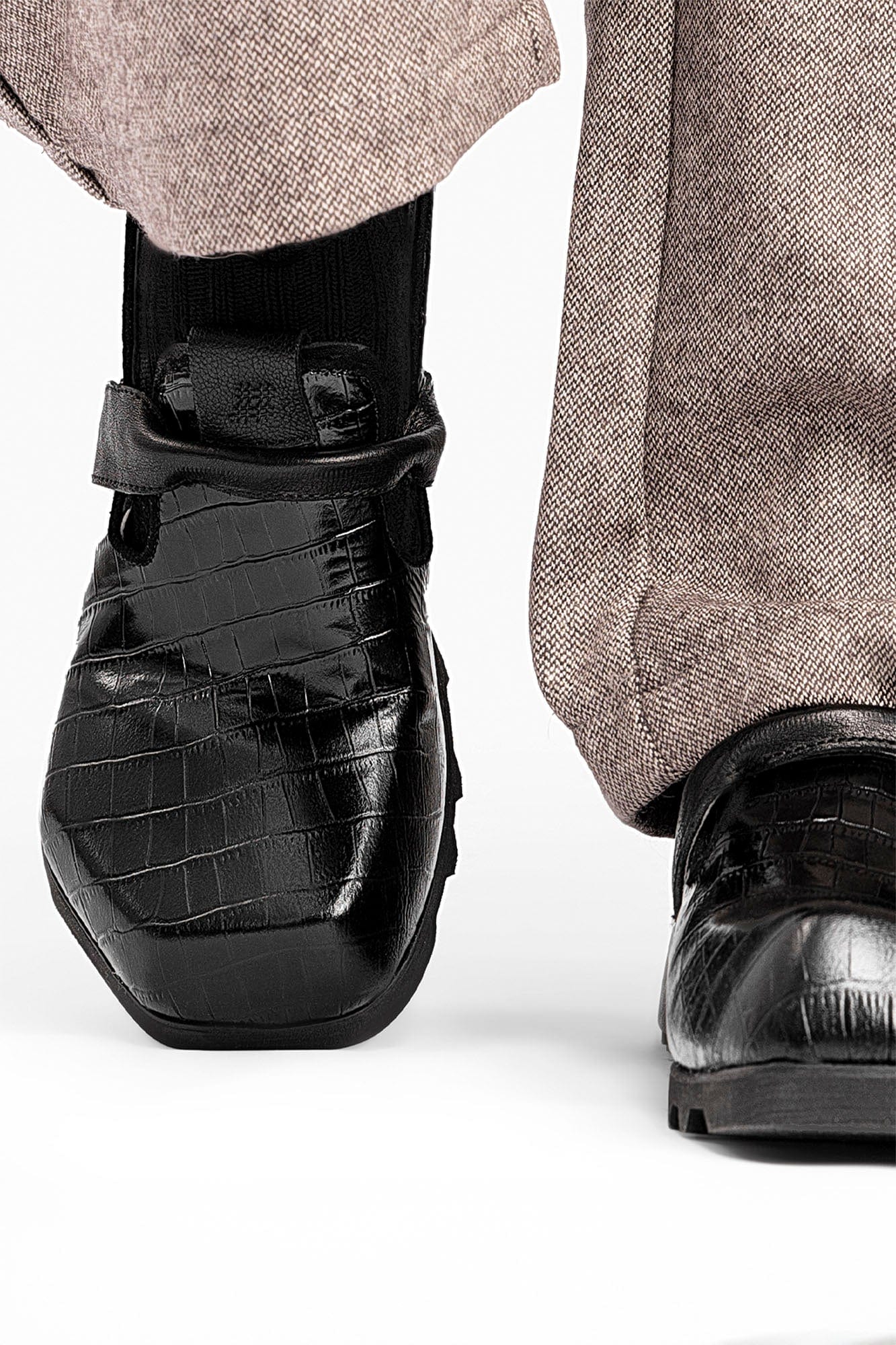 REWRITE Croc-Embossed Strap Loafers