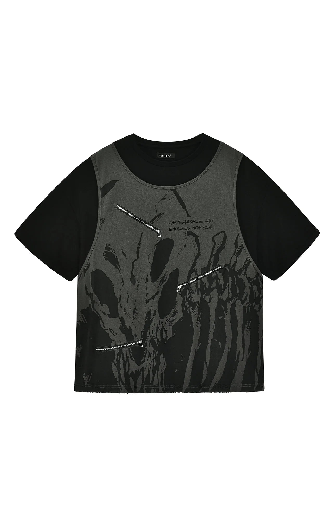 VENTUREK Washed Horror Graphic Layered Multi-Zip Tee