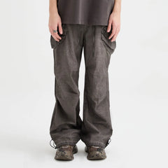 ORGANIC EMOTION Multi-Pocket Crinkled Drawstring Cargo Pants