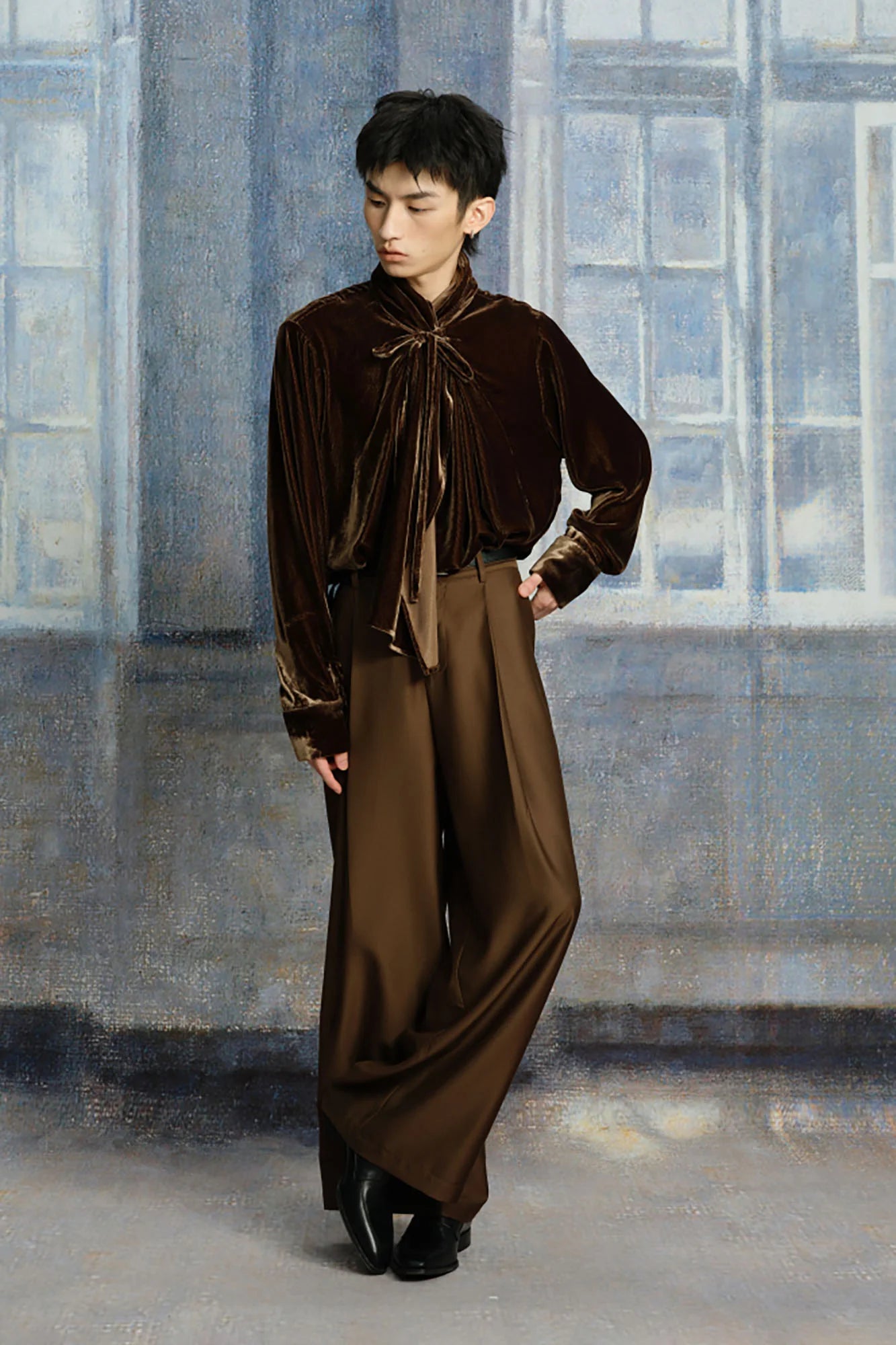 TUIMU Velvet Bow-Tie Blouse