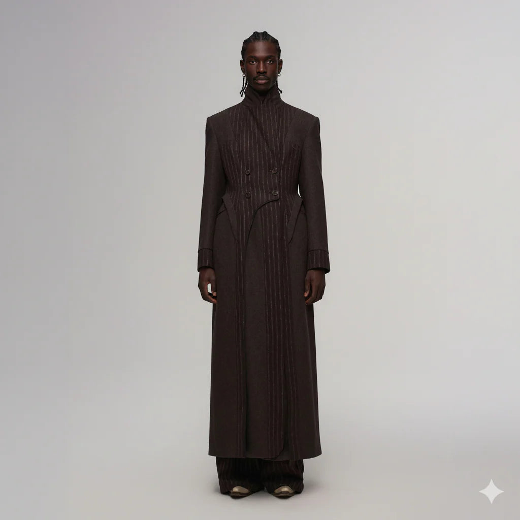 ILNya Nieternite Nifutur Tailored Stripe Paneled Wool-Blend Coat