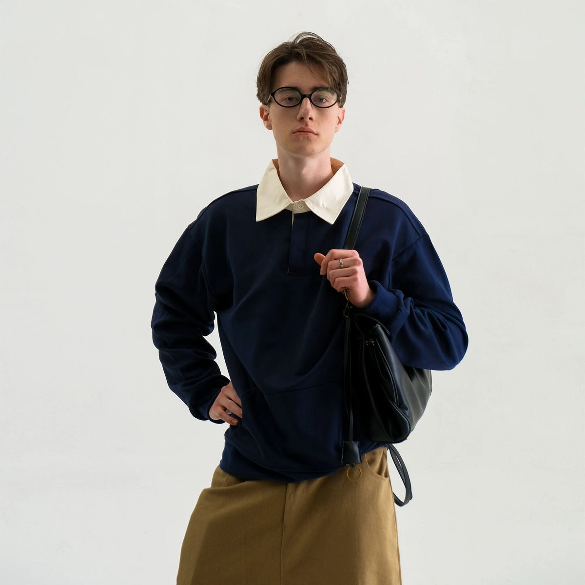 WIID Preppy Contrast-Collar Polo Sweatshirt