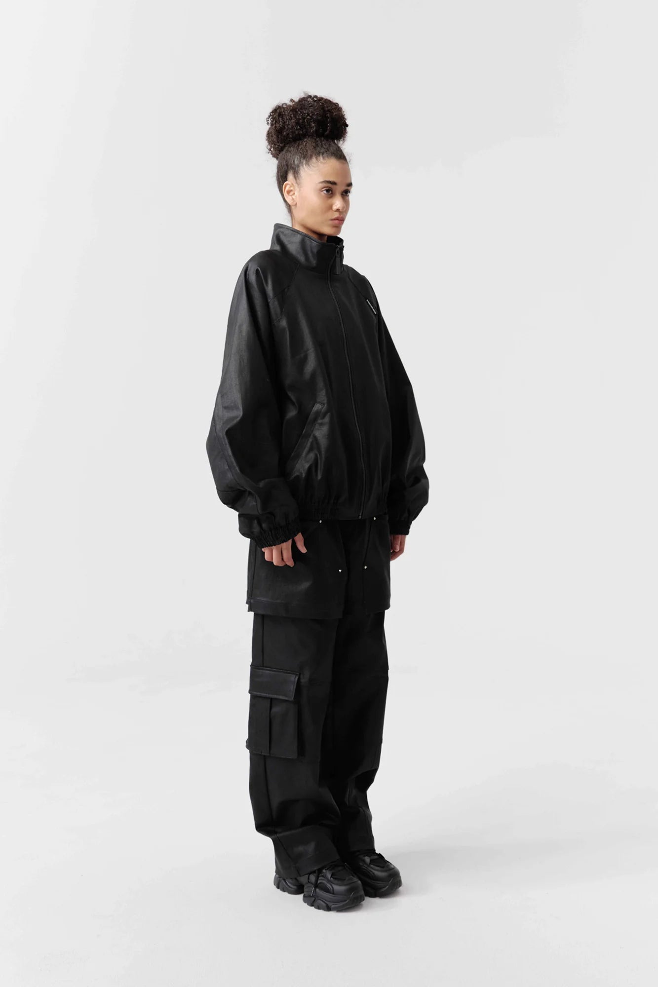 VANN VALRENCE Rivet Layered Coated Denim Pants