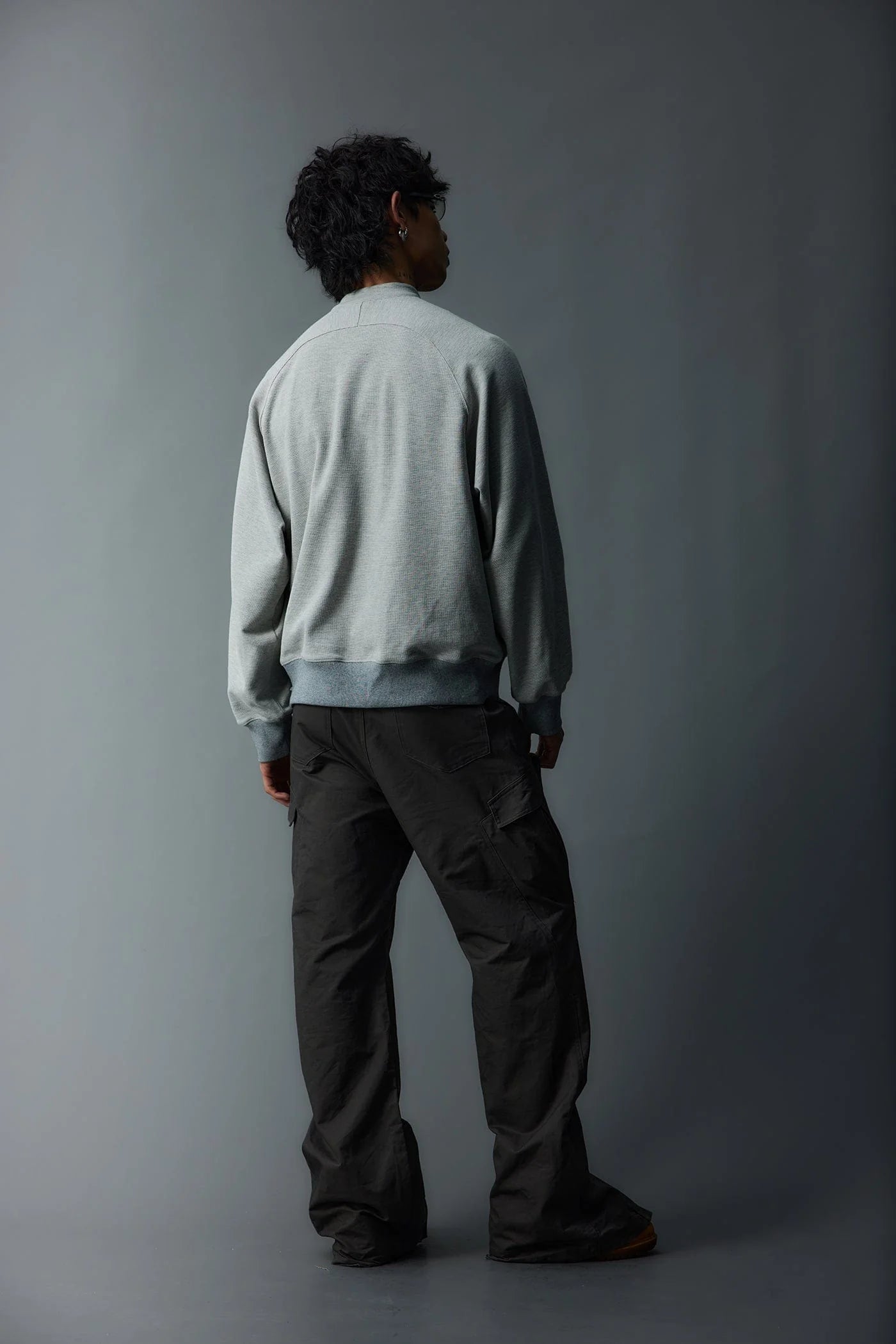 WHISTLEHUNTER Asymmetrical Zipper Rivet Mock Neck Light Sweatshirt